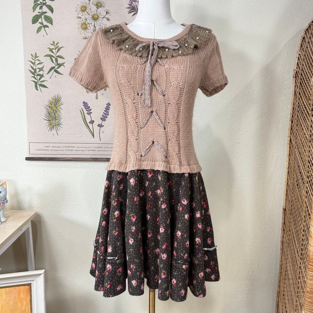 Axes Femme Knit Crochet Collar Floral Mini Dress Mori Kei J Fashion Hime Kaji M